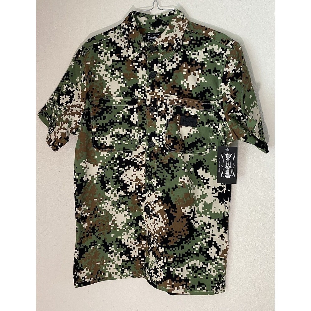 Dogg Supply‎ Mens Button Up Shirt Short Sleeve Digital Camo Casual Top